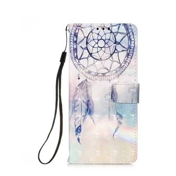 iPhone 13 Pro Leder Tasche Portemonnaie Traumfänger - Blau / Weiss