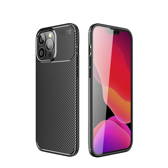 iPhone 13 Pro Max Gummi Case Schutzhülle mit Air Cushion Fallschutz im Carbon Look - Schwarz