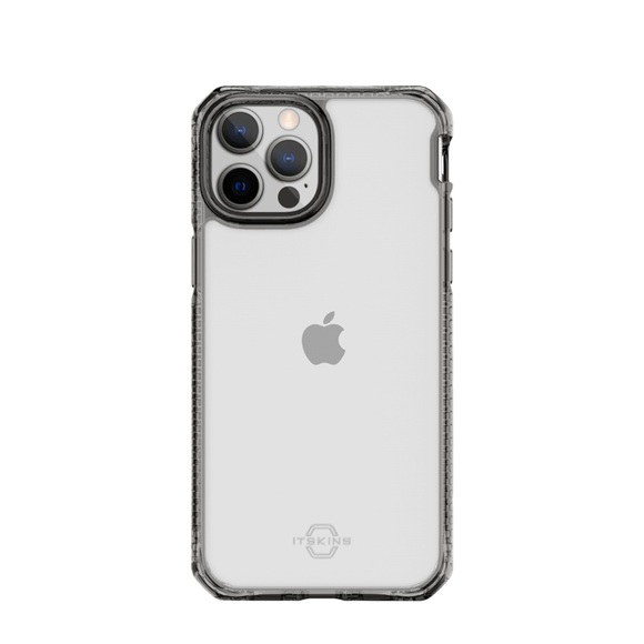 ITSkins - iPhone 13 Pro Max Hybrid Clear Antimikrobielle Schutz Hardcase Hülle (Fallschutz 3 Meter) - Transparent / Schwarz