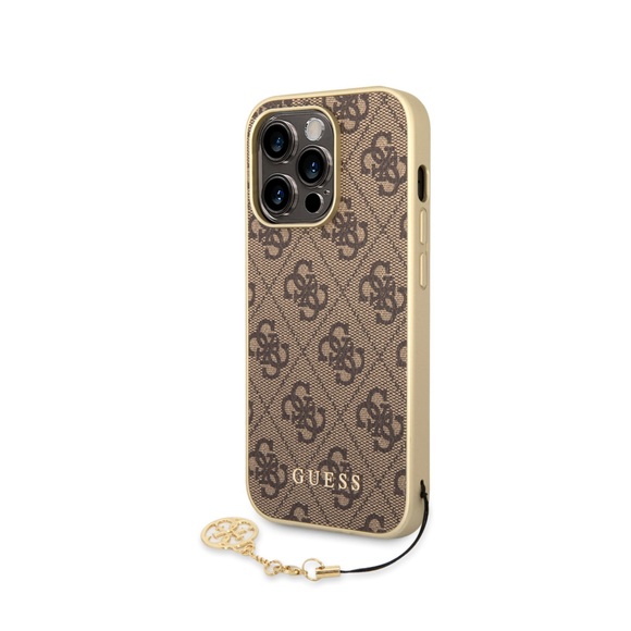 Guess - iPhone 14 Pro Max Charms Hardcase Hülle (GUHCP14XGF4GBR) - Braun