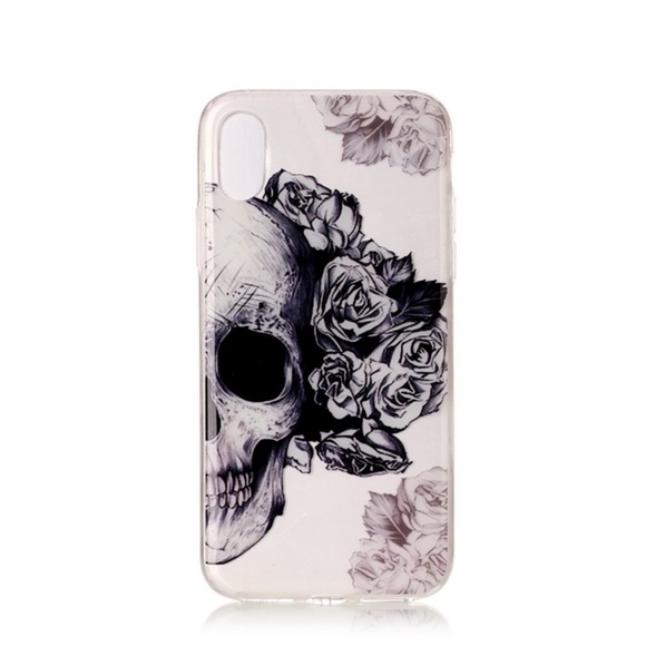 Apfelkiste © - iPhone Xs / X Gummi Case Hülle Ultra Thin Totenkopf mit Rosen - Transparent