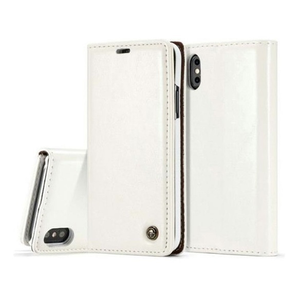 Caseme - iPhone Xs / X Leder Tasche Flip Wallet Etui - Weiss