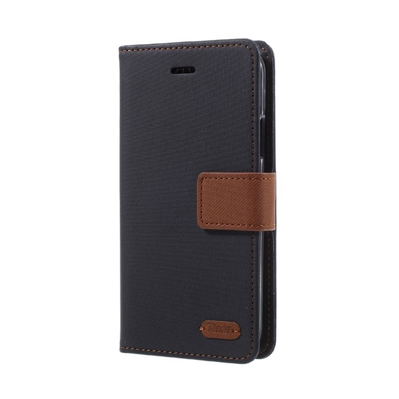 iPhone Xs / X Stoff Tasche Karten Etui Wallet Case - Schwarz / Braun