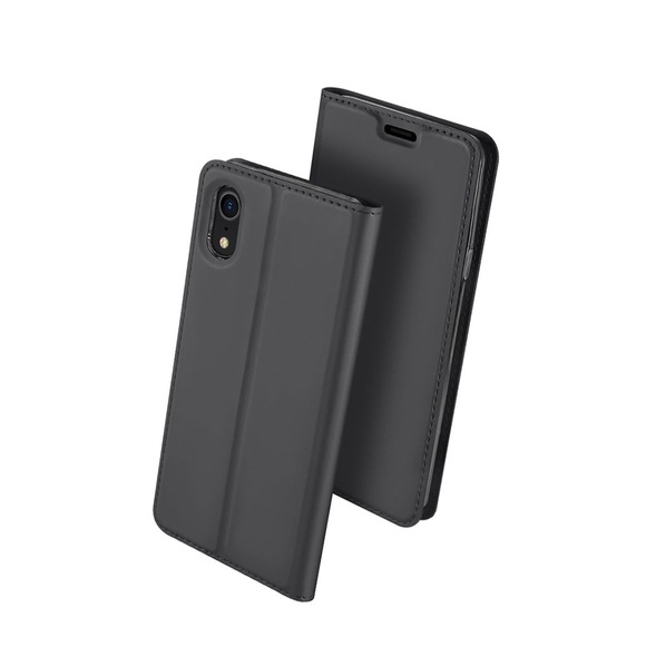 Dux Ducis - iPhone Xr Flip Wallet Cover Leder Tasche - Dunkelgrau