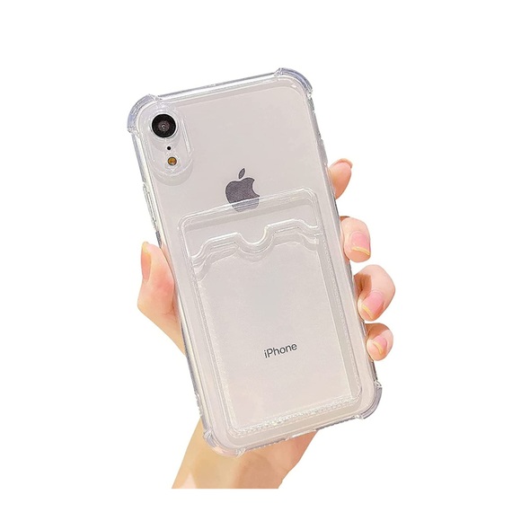 iPhone Xr Gummi Case Hülle mit Kartenfach + Air Cushion Fallschutz - Transparent