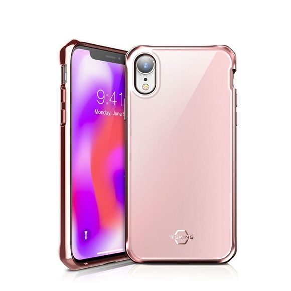 ITSkins iPhone Xr Hybrid Glass Schutz Hardcase Hülle (Fallschutz 2 Meter) Roségold (AP61-IRIDM-ROSE)