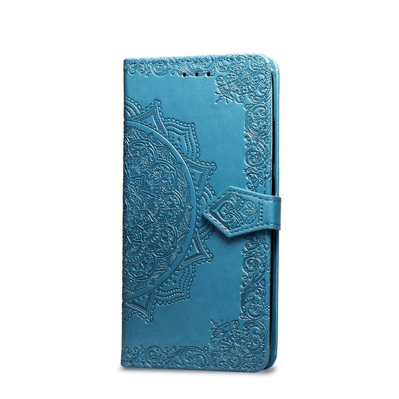 iPhone Xr Leder Tasche Flip Cover Mandala - Blau