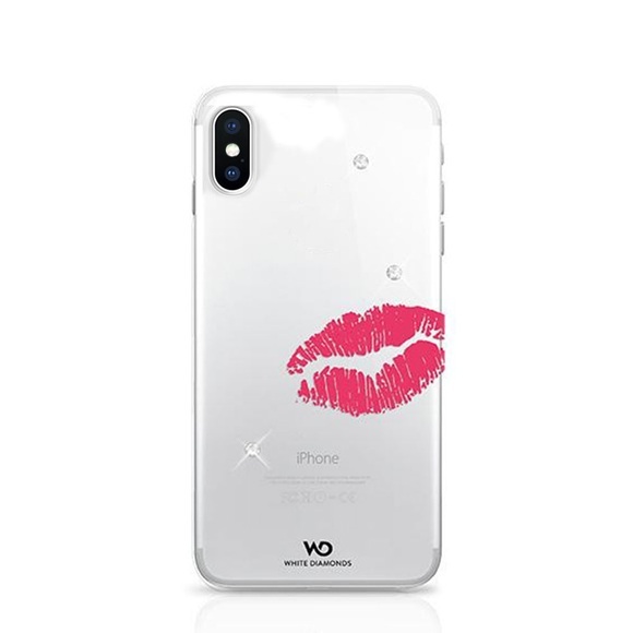 White Diamonds - iPhone Xs / X Hardcase Hülle Lipstick Kiss mit Swarovski Kristallen (1360LIP60) - Transparent
