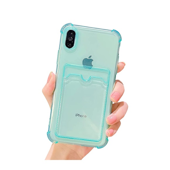 iPhone Xs / X Gummi Case Hülle mit Kartenfach + Air Cushion Fallschutz - Grün / Transparent