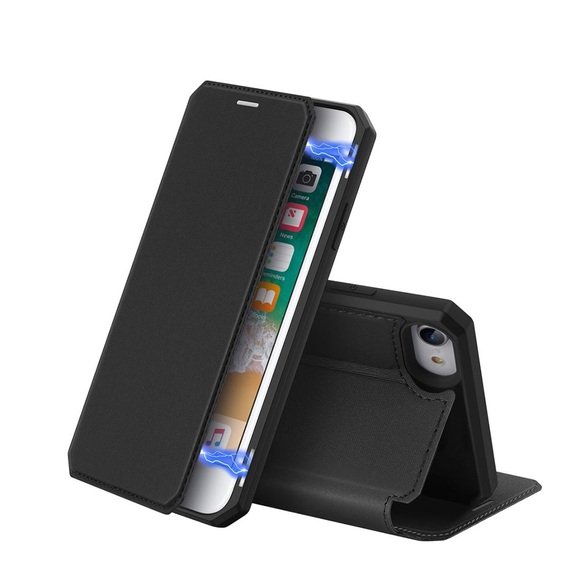Dux Ducis - iPhone SE (2020) / 8 / 7 Magnet Flip Wallet Cover Leder Tasche - Schwarz