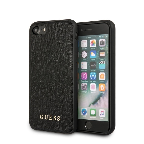 Guess - iPhone SE (2020) / 8 / 7 / 6S Leder Saffiano Hardcase Hülle Gold Logo (GUHCI8SLSABK) - Schwarz