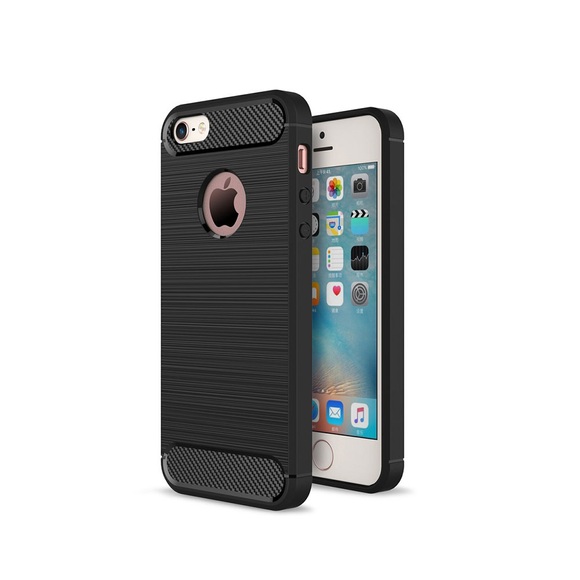 iPhone SE / 5 / 5S Gummi Case Schutzhülle im Carbon Look - Schwarz
