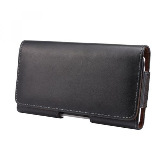 iPhone Xs / X / 8 / 7 / 6S / 6 / Galaxy S6 / S7 Echtleder Tasche mit Gürtelclip - Schwarz