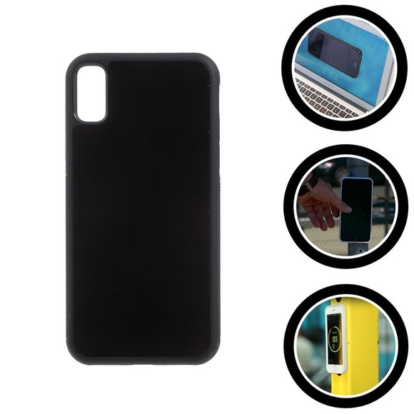iPhone Xs / X Case Hülle Anti-Gravity mit selbstklebender Nano Rückseite - Schwarz