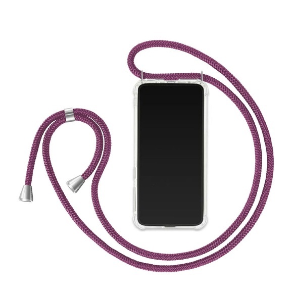 Jalouza - Samsung Galaxy S10 Necklace Gummi Hülle Air Cushion Fallschutz + Handykette (S10DKAe) - Transparent / Violett