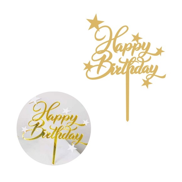 Kuchenstecker Happy Birthday Sterne Acryl Tortenstecker Topper Dekoration für Torten / Kuchen - Gold