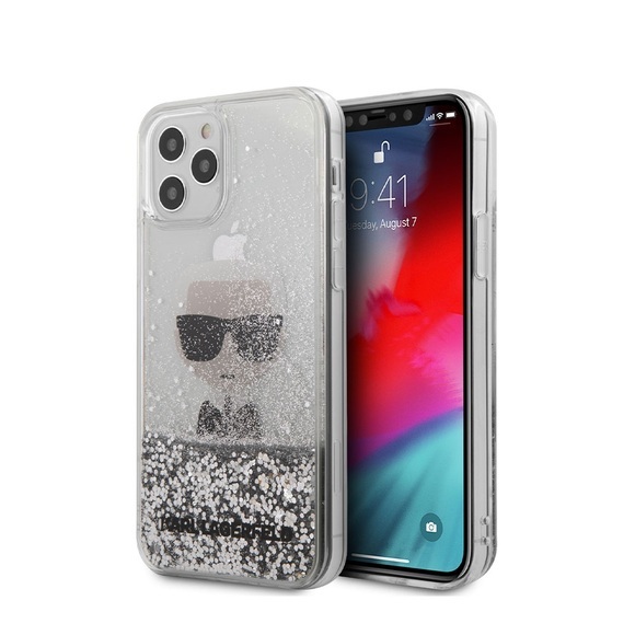 Karl Lagerfeld - iPhone 12 / iPhone 12 Pro Hardcase Hülle Liquid Glitter Ikonik (KLHCP12MGLIKSL) - Silber / Transparent
