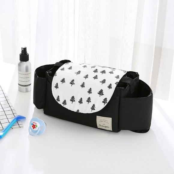 Kinderwagen Organizer Tasche Wickeltasche Aufbewahrungsfächer für Windeln / Milchflasche / Kleidung - Schwarz / Weiss