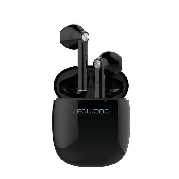 Ledwood - SuperSlim Kabellose Bluetooth 5.0 In-Ear Sport Kopfhörer Headset (T16-TWS-BLK) + Lade Case (300mAh) - Schwarz