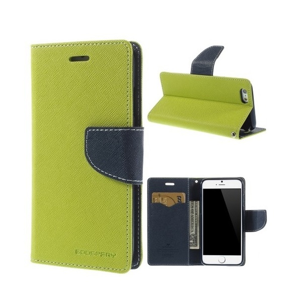 Mercury Goospery - iPhone 6 / 6S Leder Tasche Flipcase - Grün / Dunkelblau