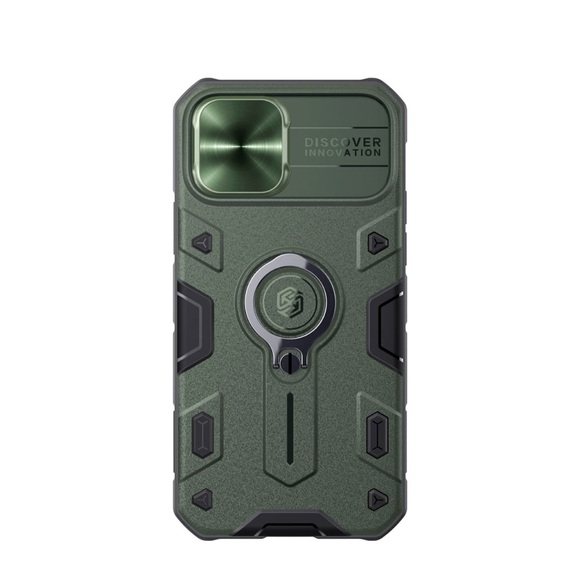 Nillkin - iPhone 12 / iPhone 12 Pro Hybrid Hardcase Hülle mit Cam-Slider + Kickstand Haltering - Grün