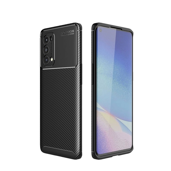 Oppo Reno5 Pro 5G Gummi Case Schutzhülle mit Air Cushion Fallschutz im Carbon Look - Schwarz