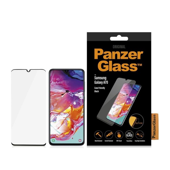 PanzerGlass Samsung Galaxy A70 Panzer Glas Display Schutzfolie Case Friendly mit Rahmen Schwarz (7191)