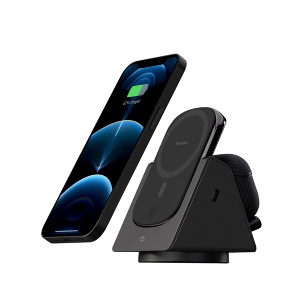 Pitaka - (5W) 2in1 MagEZ Slider Qi Wireless Charger 360° Grad Ladegerät für Apple iPhone (Mini/Pro/Max) / Airpods (SL1001) - Grau
