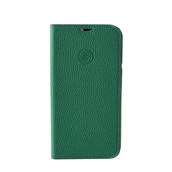 Mike Galeli - iPhone 14 Echtleder Book Case Tasche Flip Cover Hand Made (MARCIP14-M12) - Grün