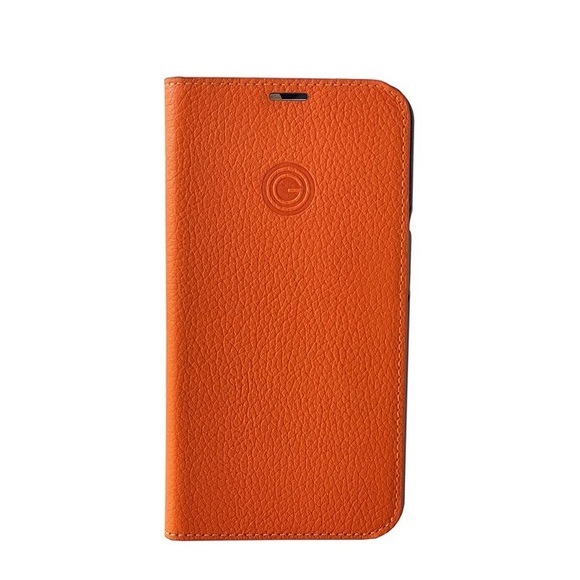 Mike Galeli - iPhone 14 Echtleder Book Case Tasche Flip Cover Hand Made (MARCIP14-M05) - Orange
