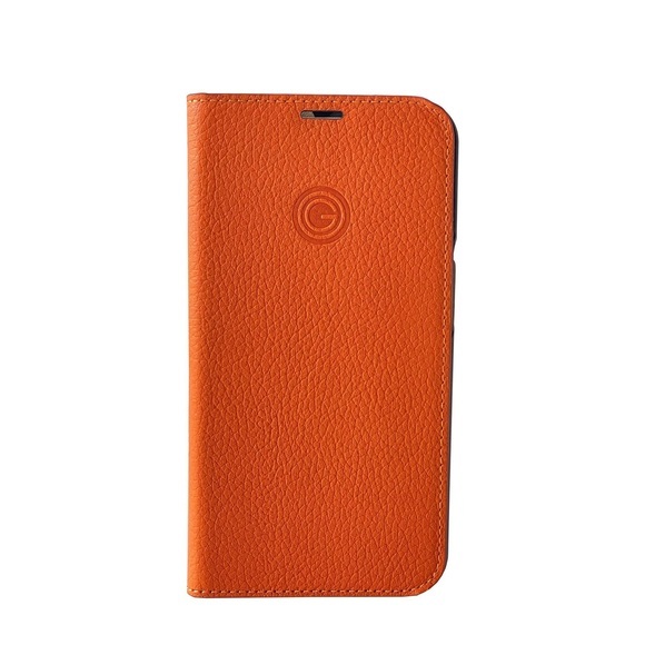 Mike Galeli - iPhone 14 Plus Echtleder Book Case Tasche Flip Cover Hand Made (MARCIP14MAX-M05) - Orange