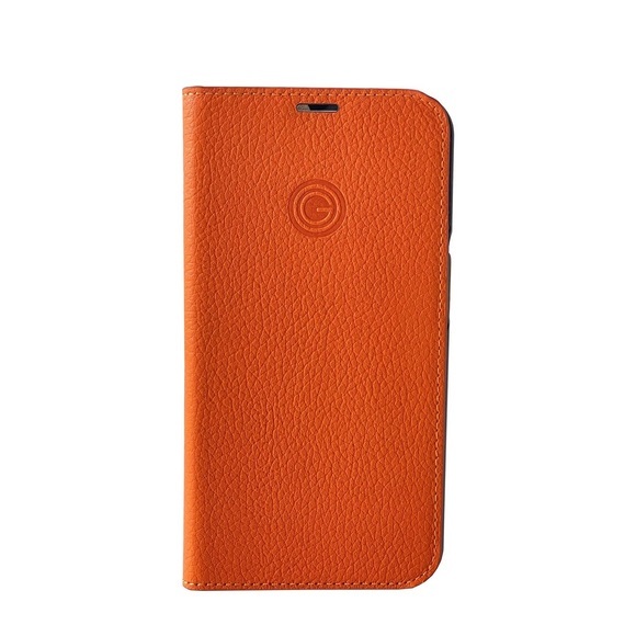 Mike Galeli - iPhone 14 Pro Max Echtleder Book Case Tasche Flip Cover Hand Made (MARCIP14PROMAX-M05) - Orange