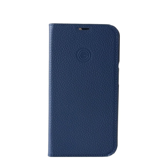 Mike Galeli - iPhone 14 Pro Max Echtleder Book Case Tasche Flip Cover Hand Made (MARCIP14PROMAX-M03) - Dunkelblau