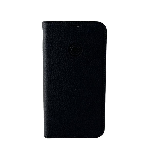 Mike Galeli - iPhone 14 Pro Max Echtleder Book Case Tasche Flip Cover Hand Made (MARCIP14PROMAX-M01) - Schwarz