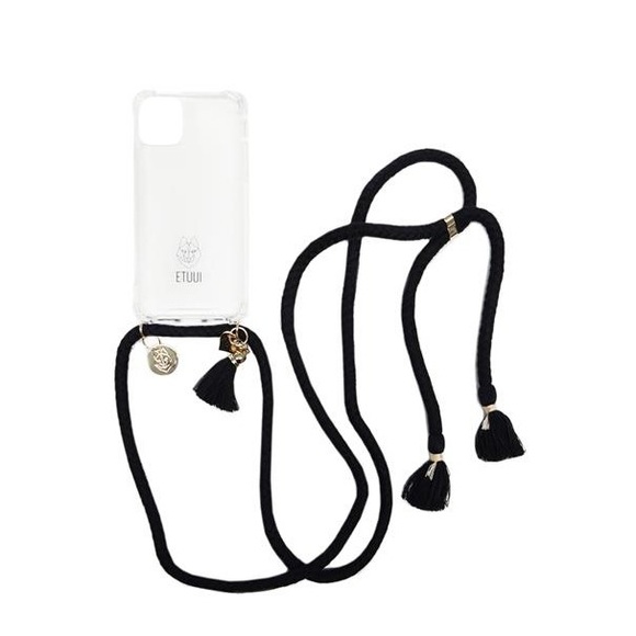 ETUUI - iPhone 12 Mini Necklace Hybrid TPU Hülle Air Cushion Fallschutz + Handykette - Schwarz