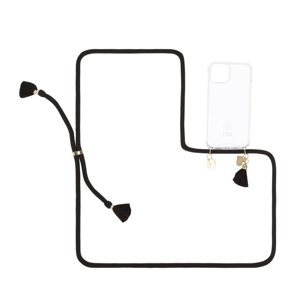 ETUUI - iPhone 13 Mini Necklace Hybrid TPU Hülle Air Cushion Fallschutz + Handykette - Schwarz
