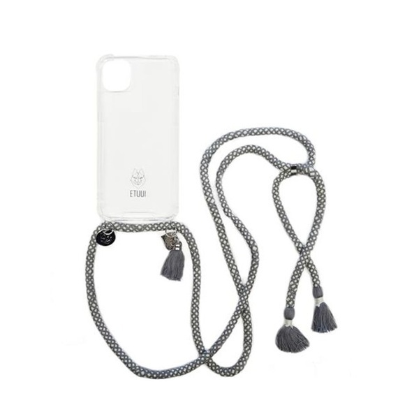 ETUUI - iPhone 13 Necklace Hybrid TPU Hülle Air Cushion Fallschutz + Handykette - Grau