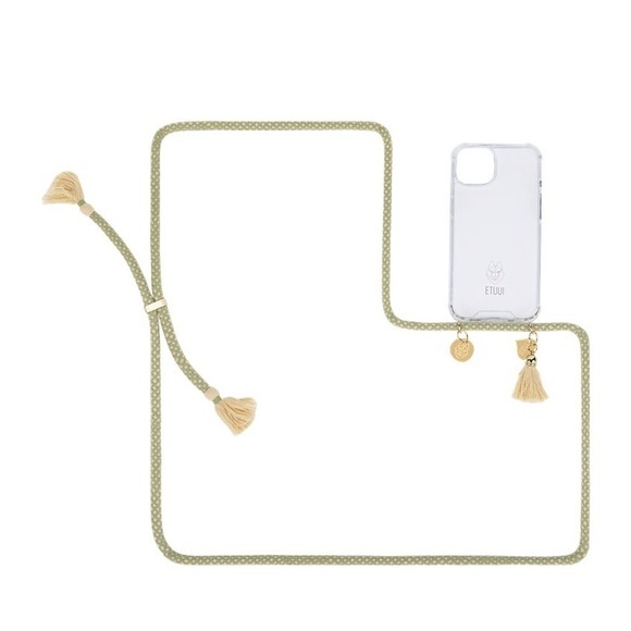 ETUUI - iPhone 13 Necklace Hybrid TPU Hülle Air Cushion Fallschutz + Handykette (basil-13) - Grün