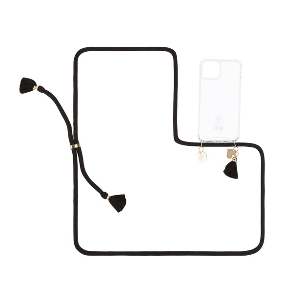 ETUUI - iPhone 13 Necklace Hybrid TPU Hülle Air Cushion Fallschutz + Handykette - Schwarz / Gold