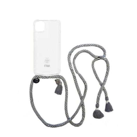 ETUUI - iPhone 13 Pro Necklace Hybrid TPU Hülle Air Cushion Fallschutz + Handykette - Grau