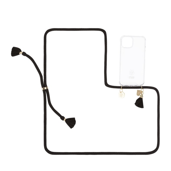 ETUUI - iPhone 13 Pro Necklace Hybrid TPU Hülle Air Cushion Fallschutz + Handykette - Schwarz
