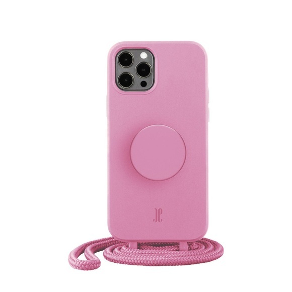 PopSockets - (by Just Elegance) iPhone 12 / iPhone 12 Pro PopGrip 3in1 Necklace Gummi Hülle + Handykette (150cm) + PopSockets (30158) - Pastel Pink