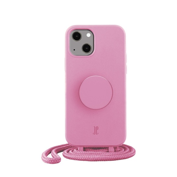 PopSockets - (by Just Elegance) iPhone 13 PopGrip 3in1 Necklace Gummi Hülle + Handykette (150cm) + PopSockets (30130) - Pastel Pink