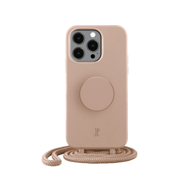 PopSockets - (by Just Elegance) iPhone 13 Pro PopGrip 3in1 Necklace Gummi Hülle + Handykette (150cm) + PopSockets (30177) - Beige