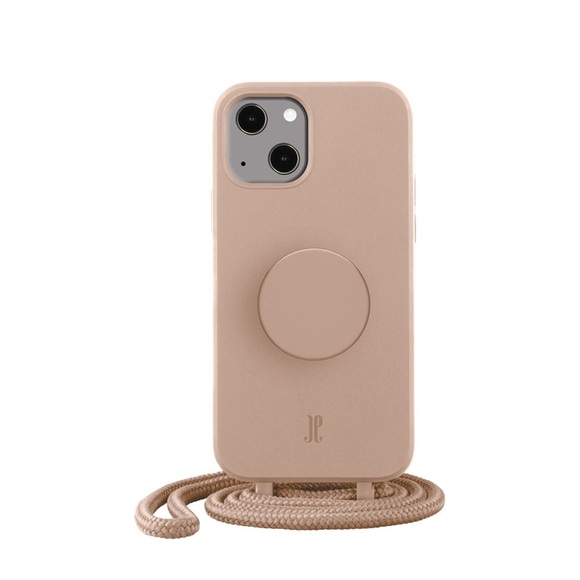 PopSockets - (by Just Elegance) iPhone 14 PopGrip 3in1 Necklace Gummi Hülle + Handykette (150cm) + PopSockets (30179) - Beige