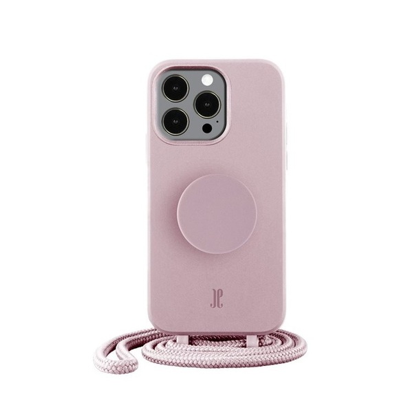 PopSockets - (by Just Elegance) iPhone 14 Pro PopGrip 3in1 Necklace Gummi Hülle + Handykette (150cm) + PopSockets (30189) - Rose Breath