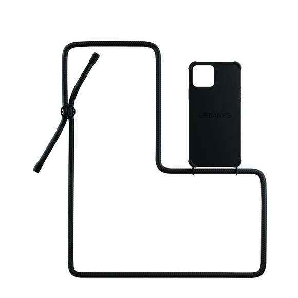 Urbany's - (130cm) iPhone 14 All Black Necklace Hybrid Hülle Air Cushion Fallschutz + Handykette (PN-ABB-I14-ABB) - Schwarz