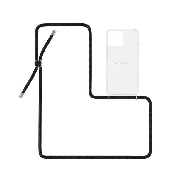 Urbany's - (130cm) iPhone 13 Pro Max Night Owl Necklace Hybrid Hülle Air Cushion Fallschutz + Handykette (PN-TS-I2021PM-NOS) - Transparent / Schwarz