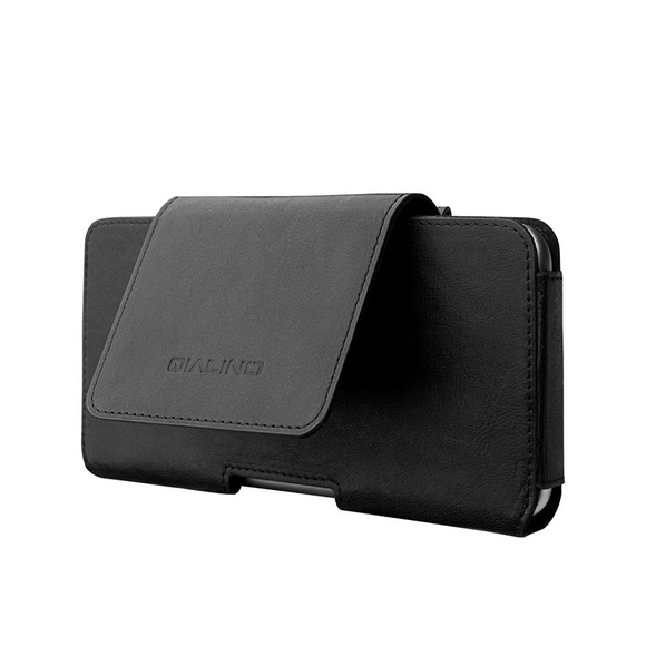 Qialino - iPhone 11 Pro / iPhone Xs / X Echtleder Tasche Gürtelclip mit Knopfverschluss - Schwarz