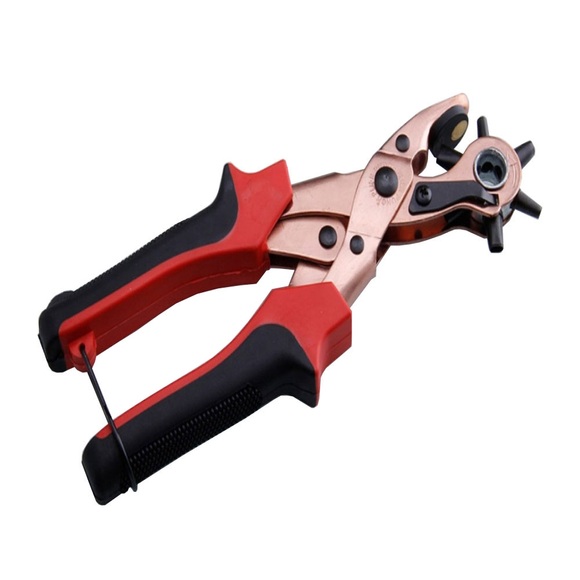Revolver Lochzange Gürtellochzange mit Hebelübersetzung für Leder / Stoff / Pappe - Schwarz / Rot